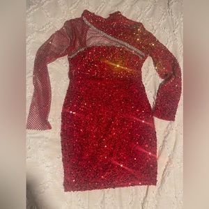 Sequin Mini Dress—Red